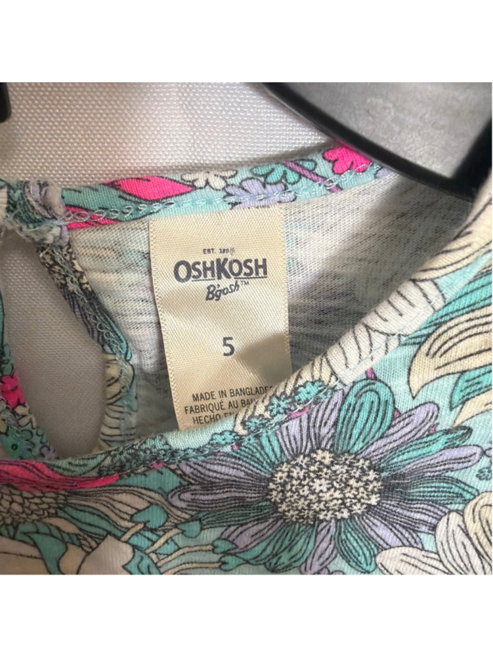 Girls OshKosh B'gosh Casual Summer Dress Size 5 Blue Pink Floral - Picture 3 of 5